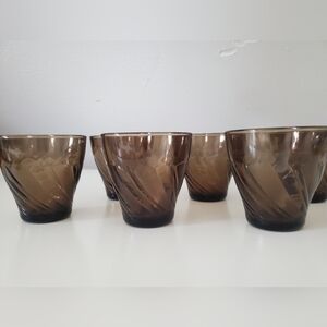 Vintage Vereco France Smoke Brown Glass Tumblers Set of 6 1970s Swirl Pattern